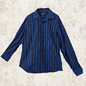 Apt 9 Blue/Black Striped Long Sleeve Cotton Men's Dress Shirt - L